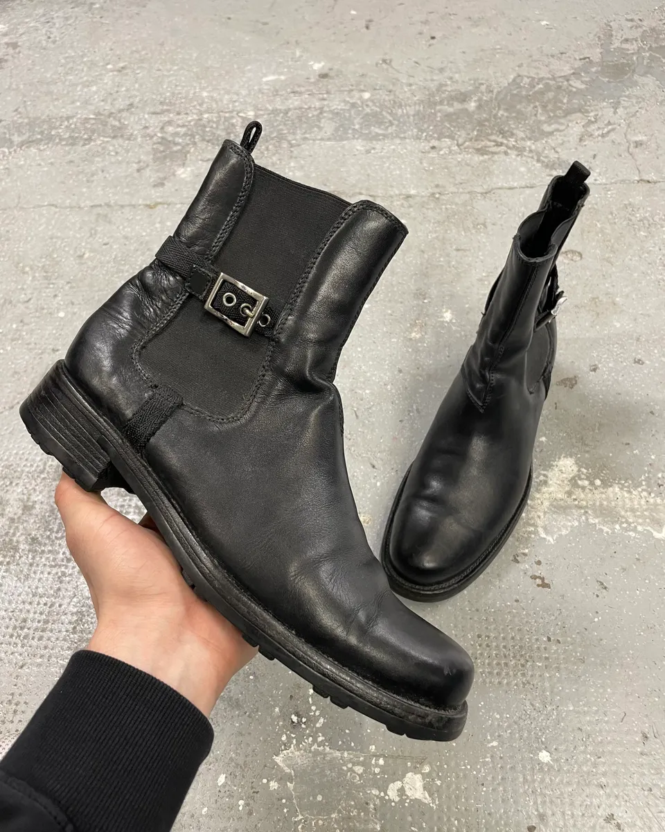 2000s Prada Black Strap Leather Boots