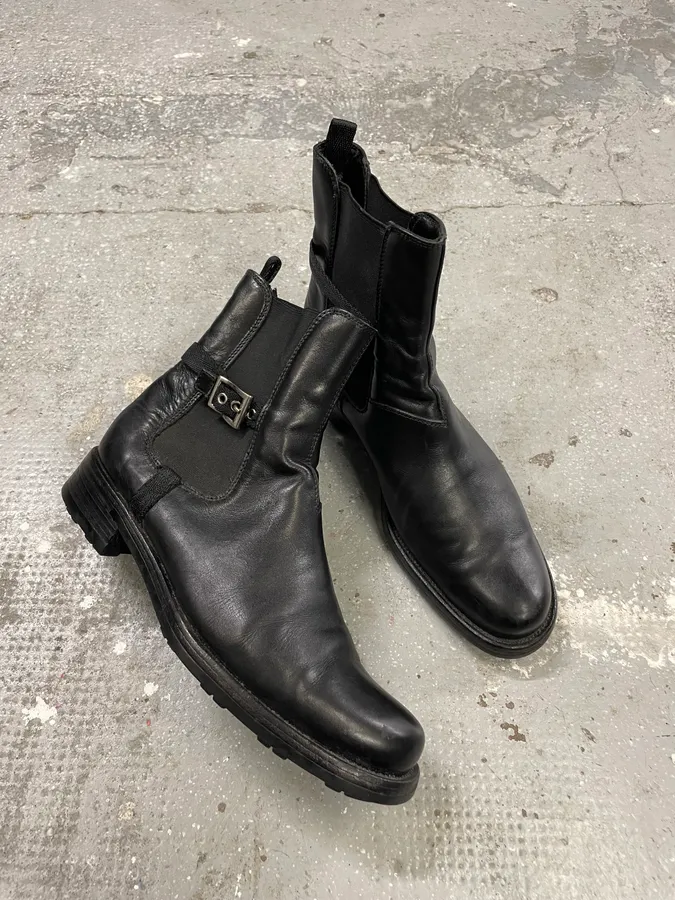 2000s Prada Black Strap Leather Boots - Image 2