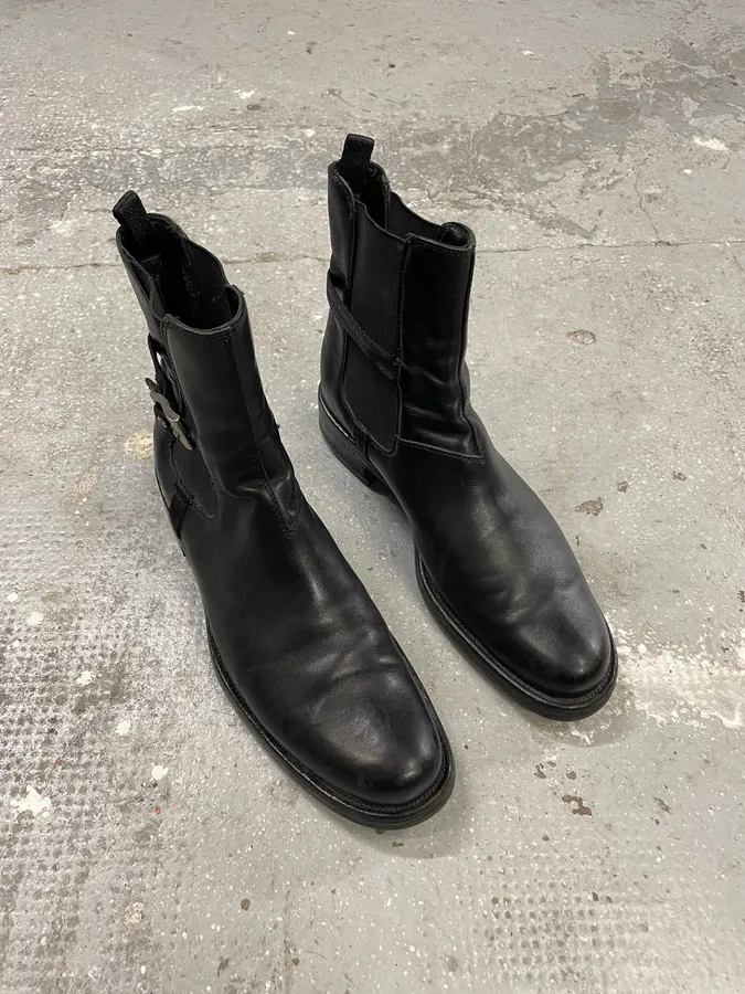 2000s Prada Black Strap Leather Boots - Image 4