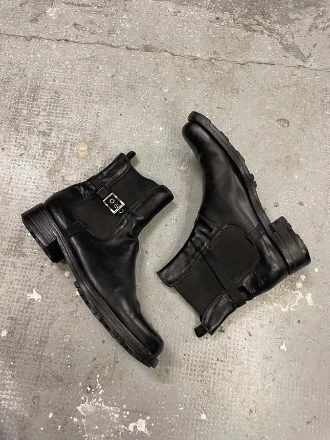 2000s Prada Black Strap Leather Boots - Image 6