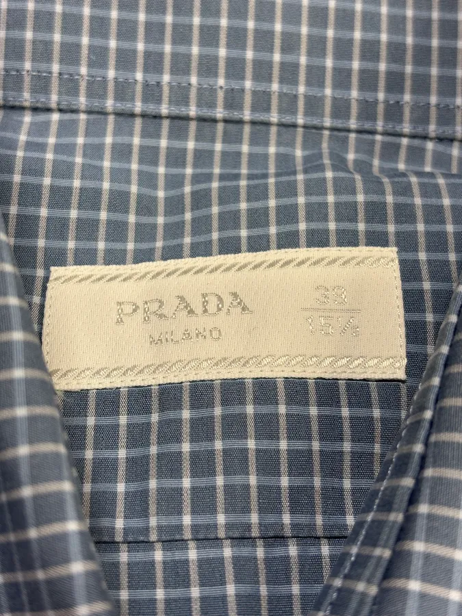 2000s Prada Blue Gradient Checkered Shirt - Image 7