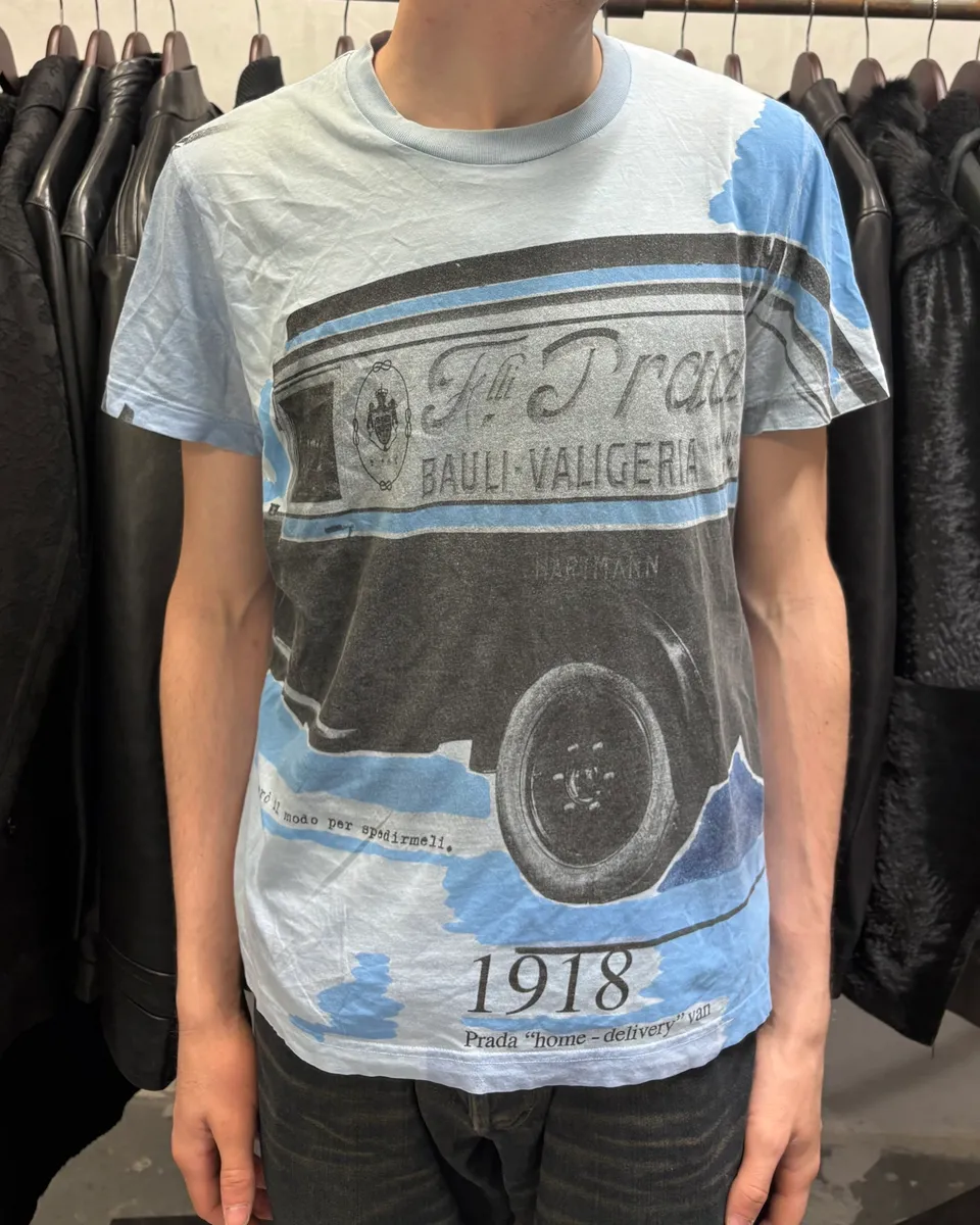 2000s Prada Blue Truck Contemporary T-Shirt
