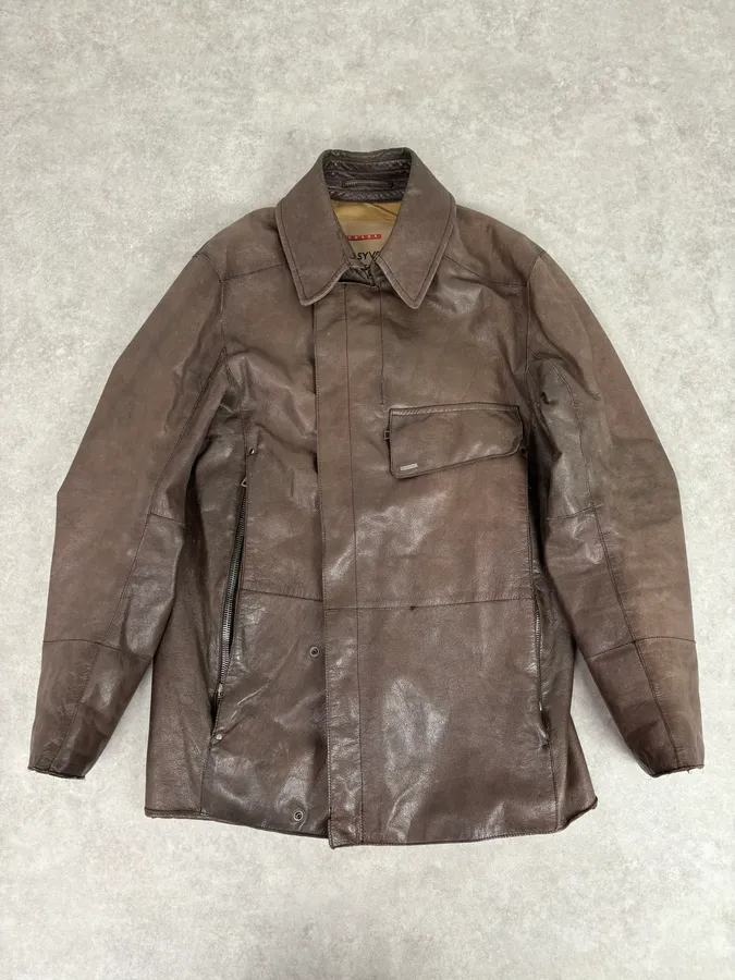 2000s Prada Brown Avant-Garde Leather Asymmetrical Jacket - Image 3