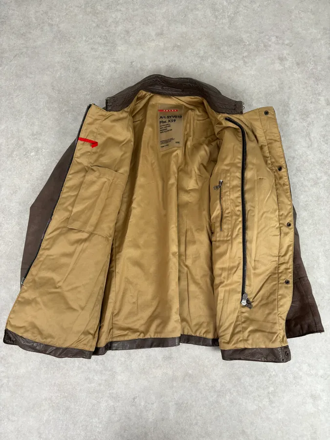 2000s Prada Brown Avant-Garde Leather Asymmetrical Jacket - Image 7
