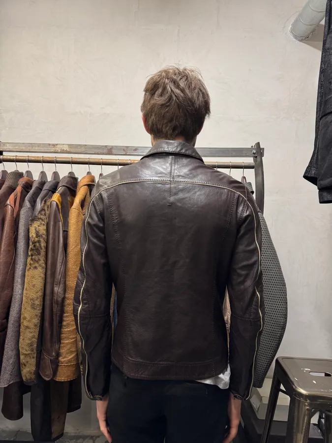 2000s Prada Brown Biker Leather Jacket - Image 8