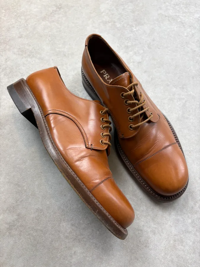 2000s Prada Brown Classy Leather Derbys - Image 5