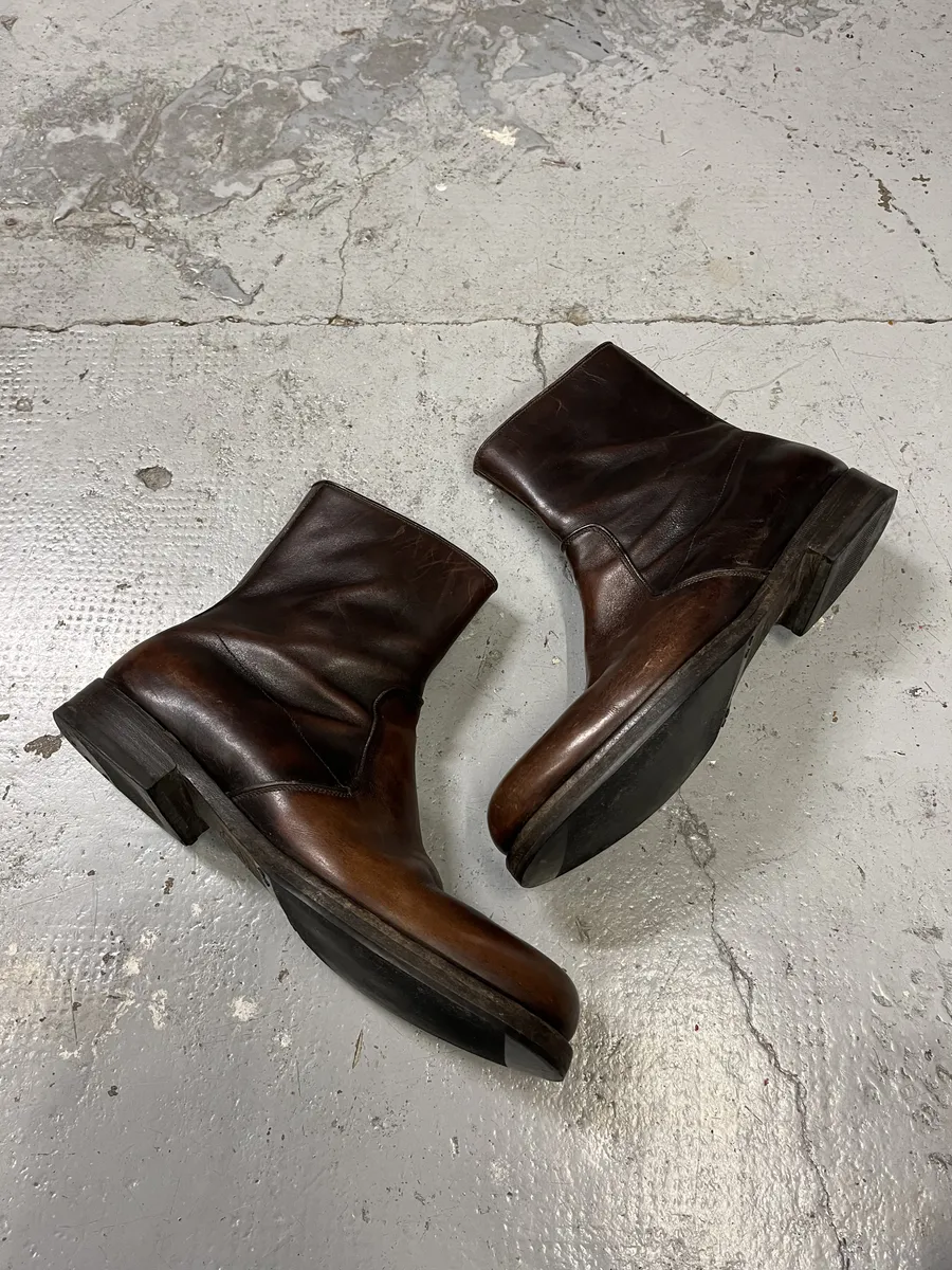 2000s Prada Brown Eroded Ankle Leather Boots - Image 4