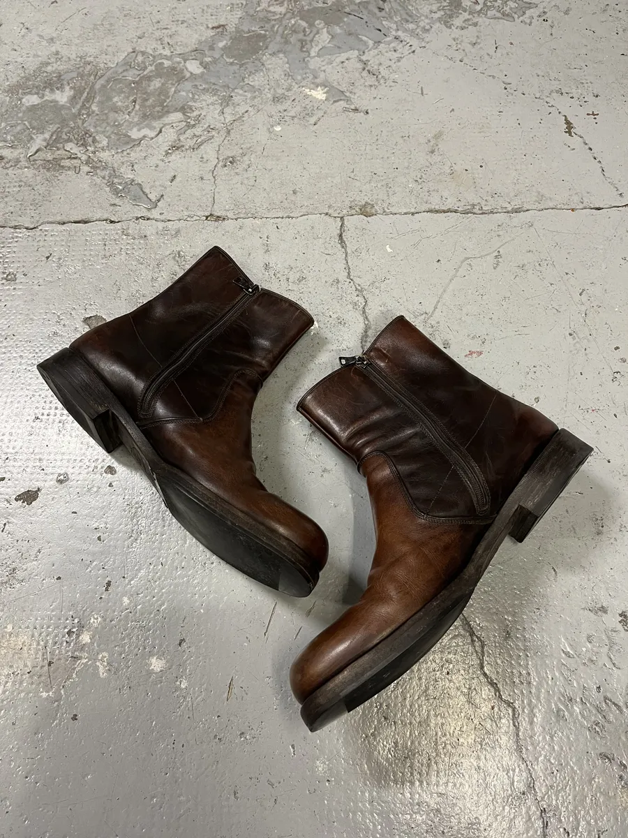 2000s Prada Brown Eroded Ankle Leather Boots - Image 5