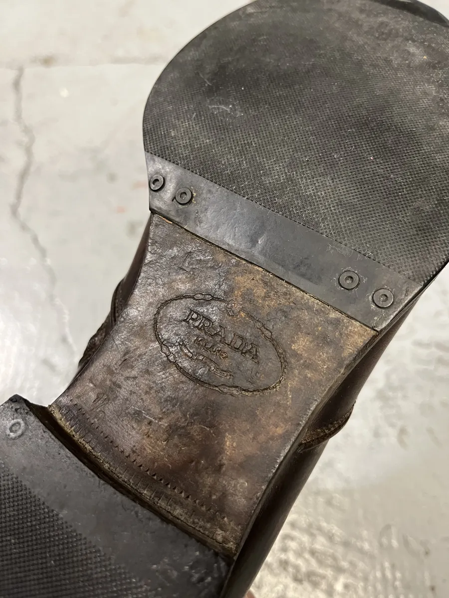 2000s Prada Brown Eroded Ankle Leather Boots - Image 9