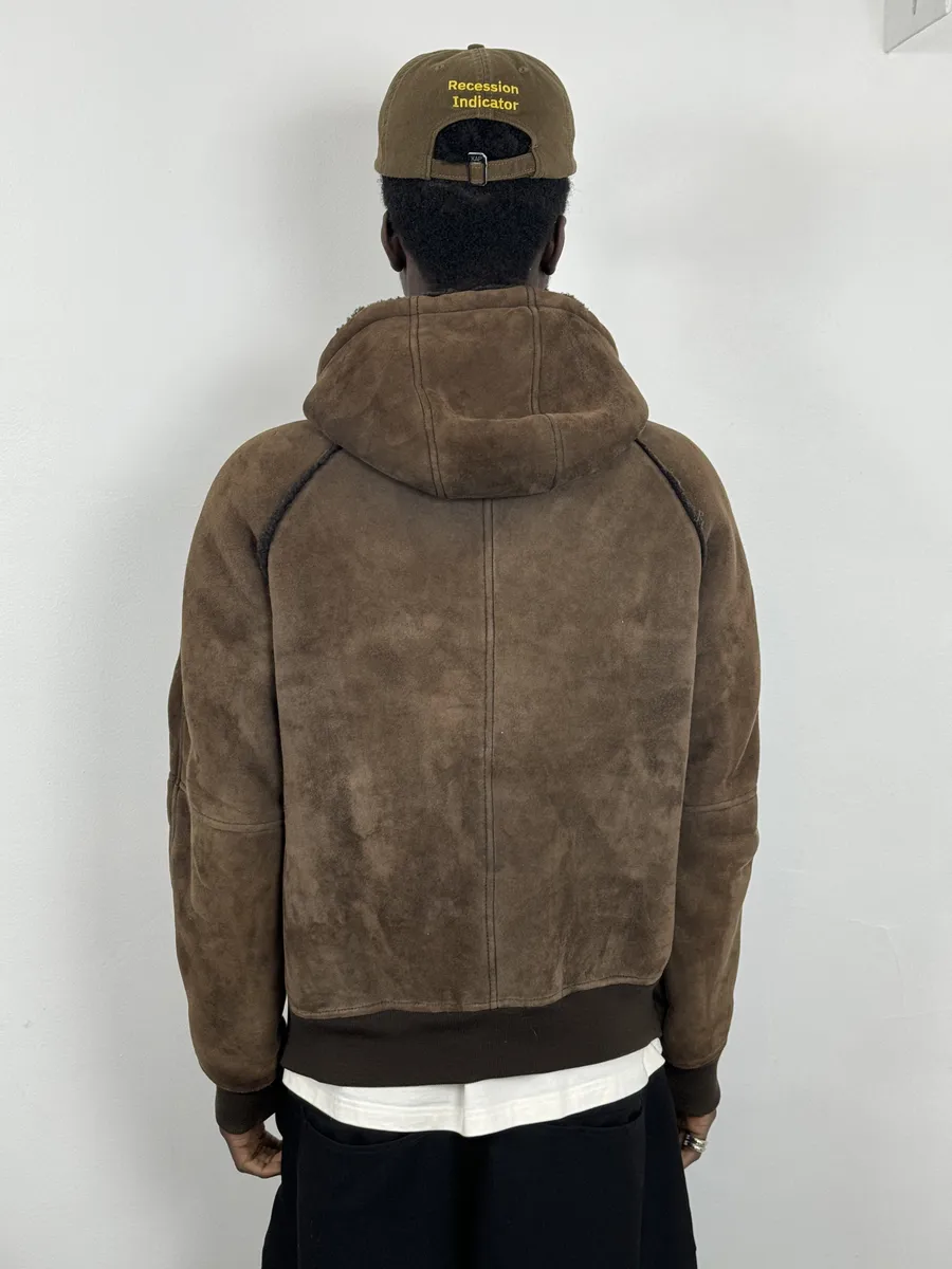2000s Prada Brown Eroded Hooded Leather Jacket - Image 3