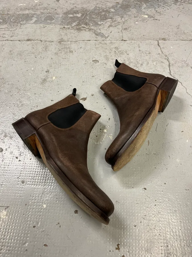 2000s Prada Brown Eroded Leather Boots - Image 2