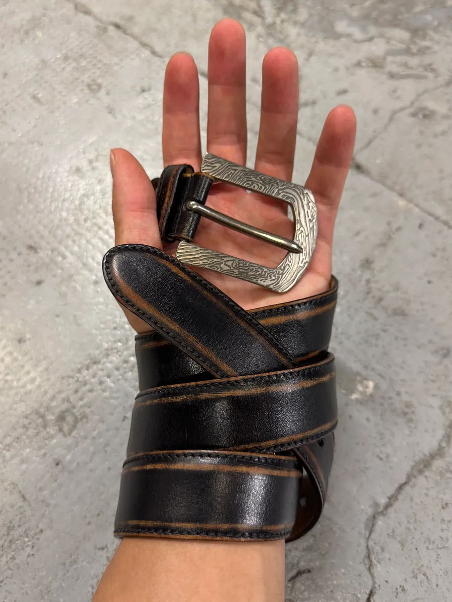2000s Prada Brown Eroded Premium Leather Belt - Image 3