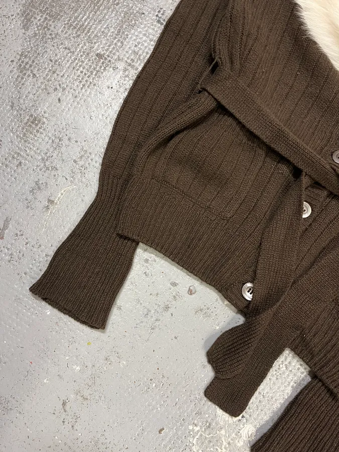 2000s Prada Brown Fur Collar Cardigan Sweater - Image 6