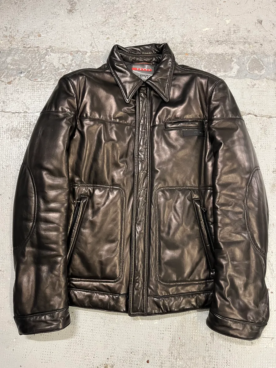 2000s Prada Brown Leather Bomber Jacket