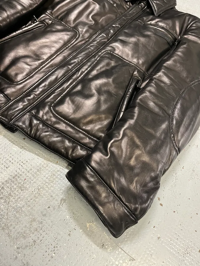 2000s Prada Brown Leather Bomber Jacket - Image 6