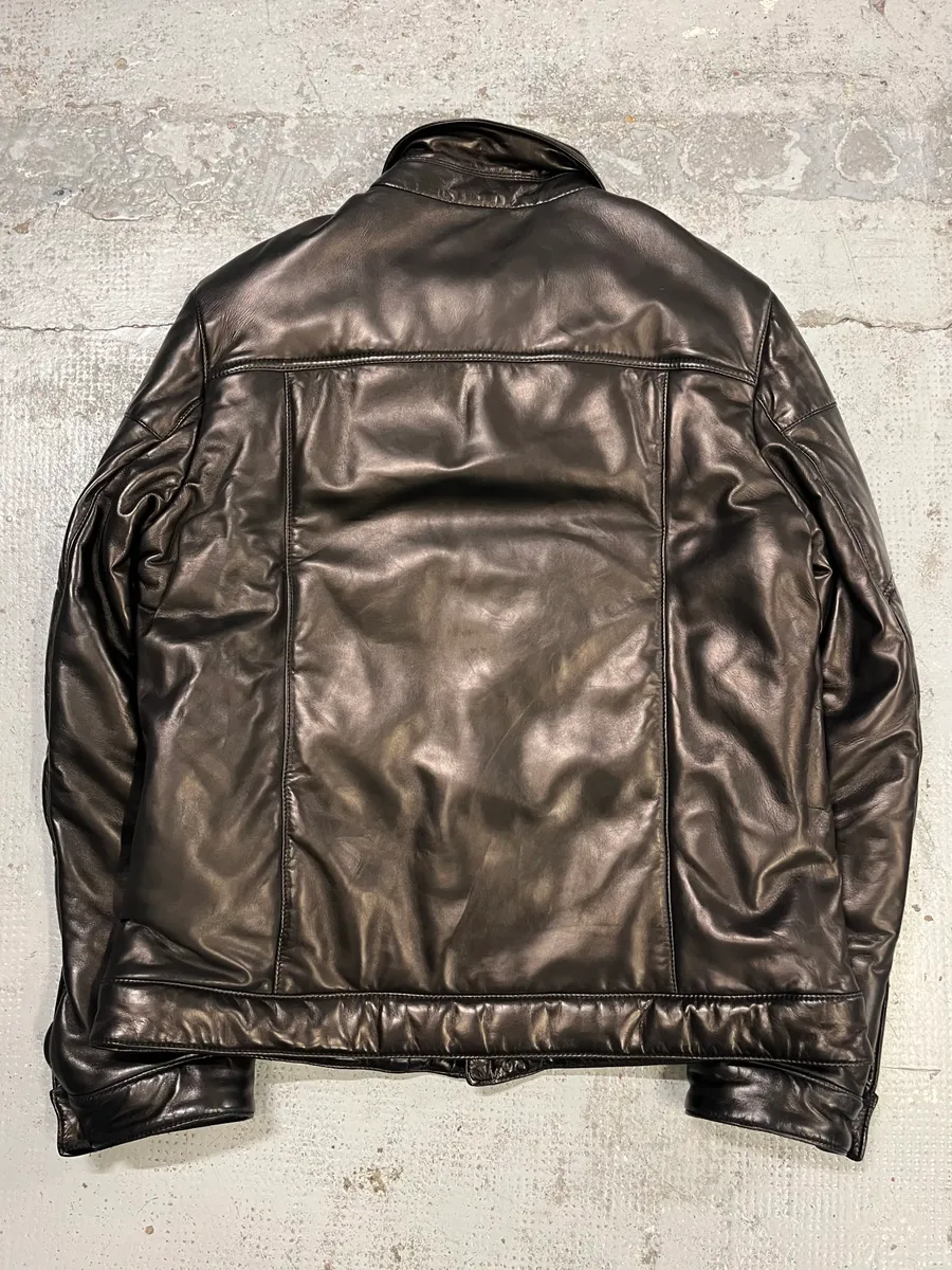 2000s Prada Brown Leather Bomber Jacket - Image 7