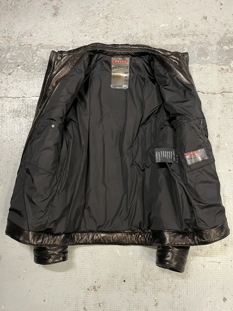 2000s Prada Brown Leather Bomber Jacket - Image 8