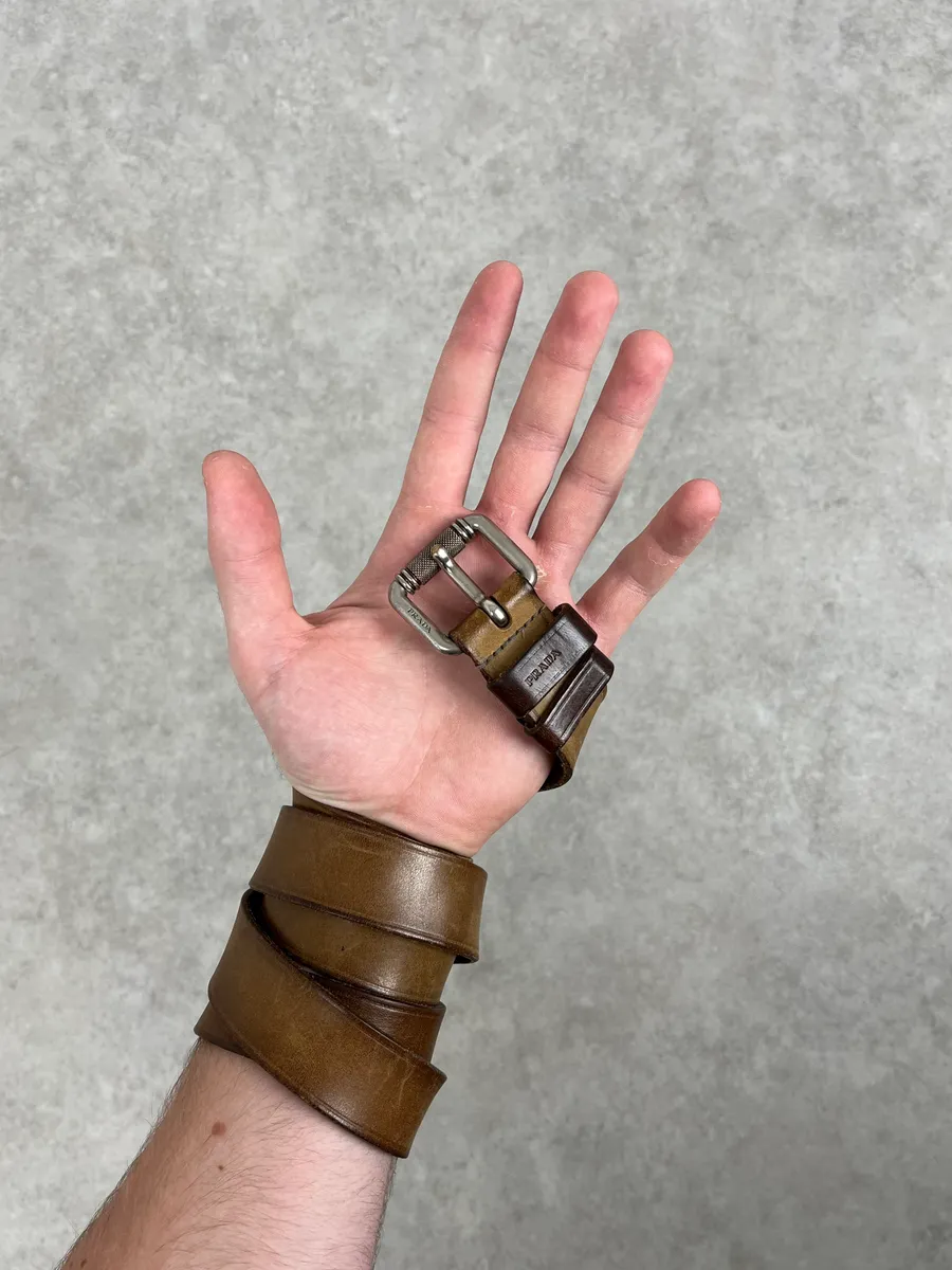 2000s Prada Brown Leather Minimalist Belt - Image 2