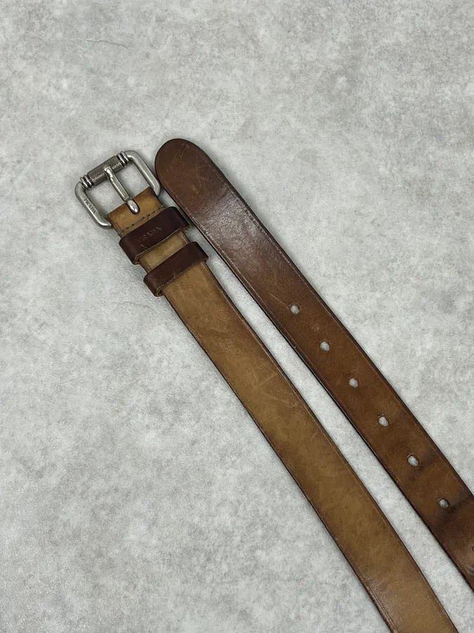 2000s Prada Brown Leather Minimalist Belt - Image 3