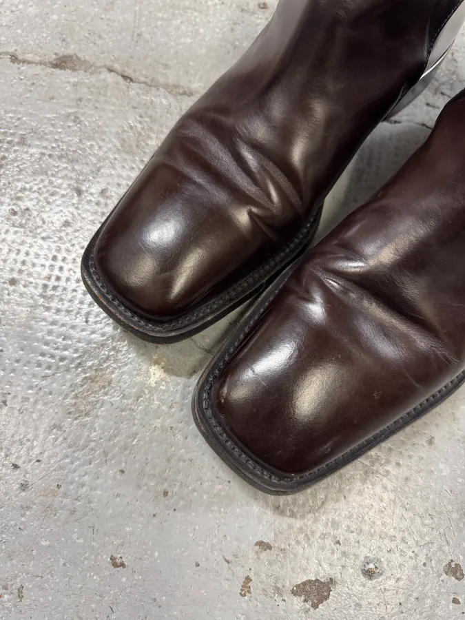 2000s Prada Brown Leather Minimalist Boots - Image 4
