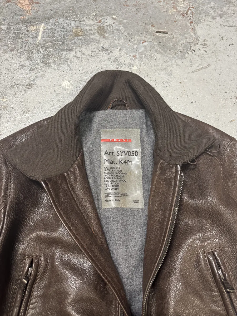 2000s Prada Brown Leather Premium Jacket - Image 8