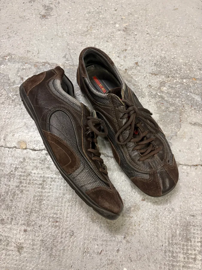 2000s Prada Brown Low Boxing Suede Leather Shoes - Image 5