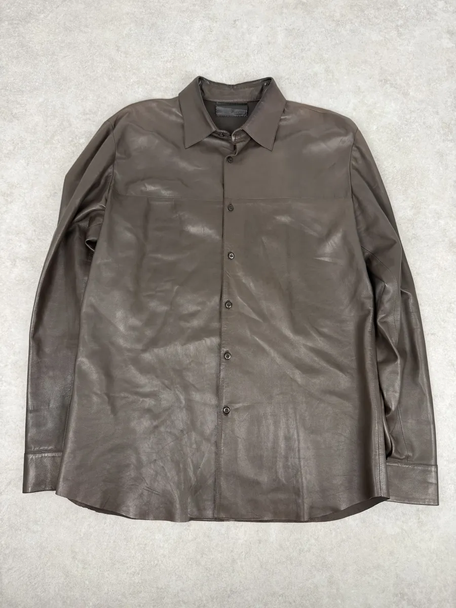 2000s Prada Brown Premium Lamb Leather Shirt Jacket - Image 5