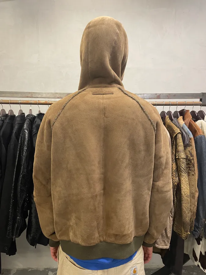 2000s Prada Brown Shearling Leather Hooded Jacket - Image 4