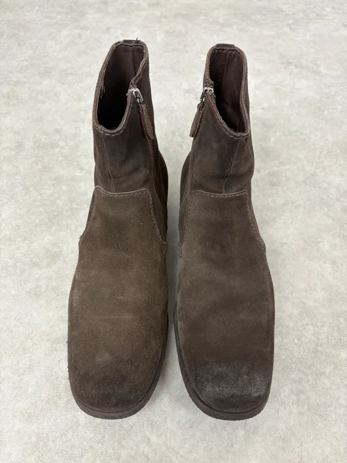 2000s Prada Brown Suede Eroded Leather Boots - Image 2