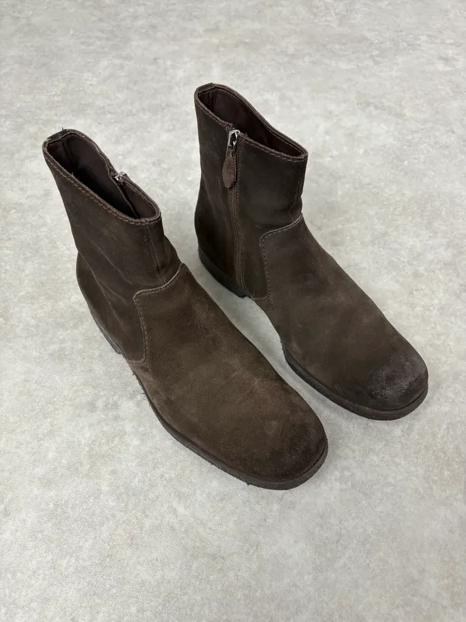 2000s Prada Brown Suede Eroded Leather Boots - Image 3