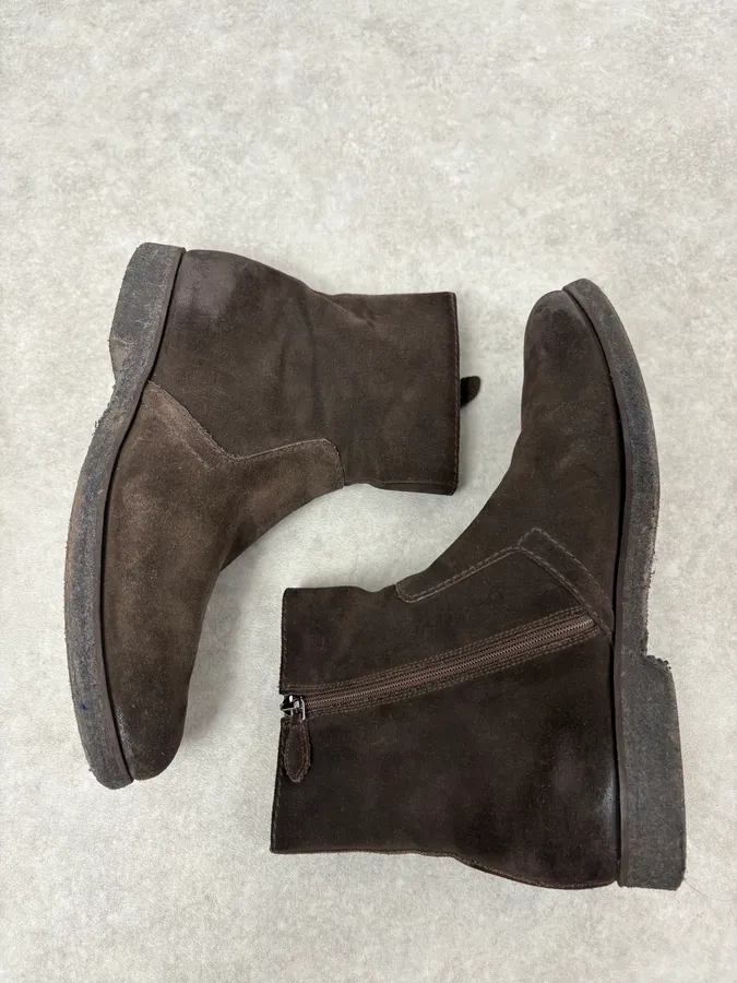 2000s Prada Brown Suede Eroded Leather Boots - Image 4