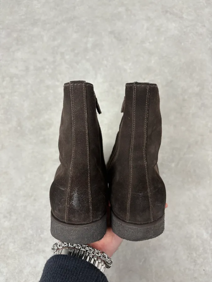 2000s Prada Brown Suede Eroded Leather Boots - Image 5