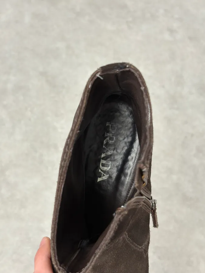 2000s Prada Brown Suede Eroded Leather Boots - Image 7