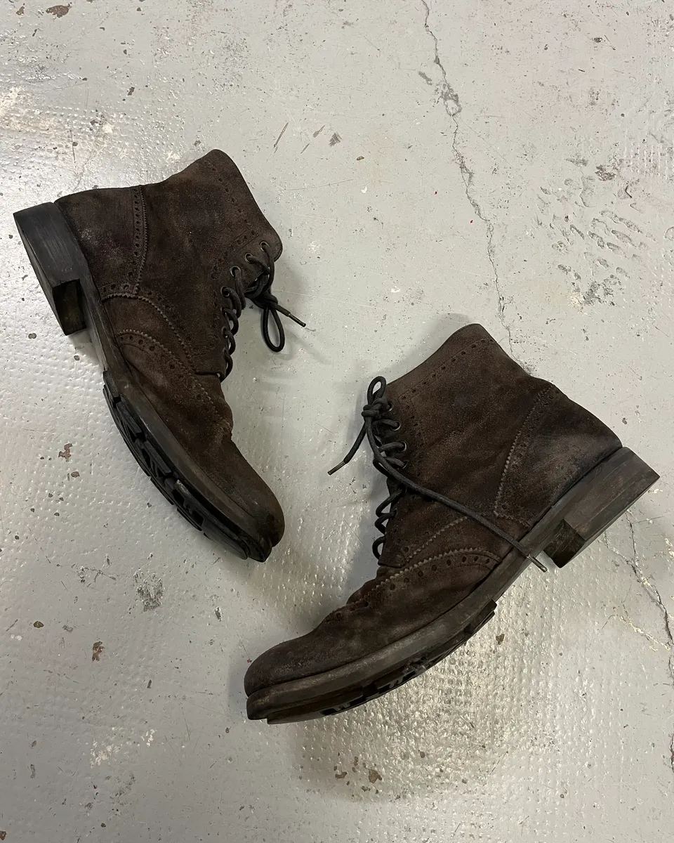 2000s Prada Brown Suede Leather Lace-Up Boots - Image 2