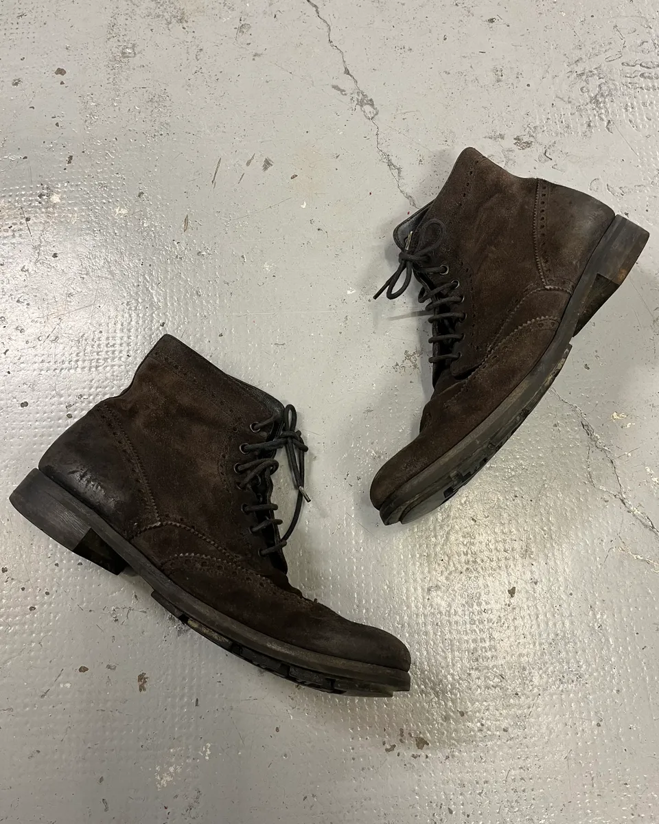 2000s Prada Brown Suede Leather Lace-Up Boots - Image 3