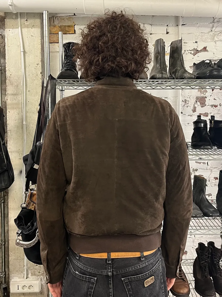 2000s Prada Brown Suede Leather Zip-up Jacket - Image 3