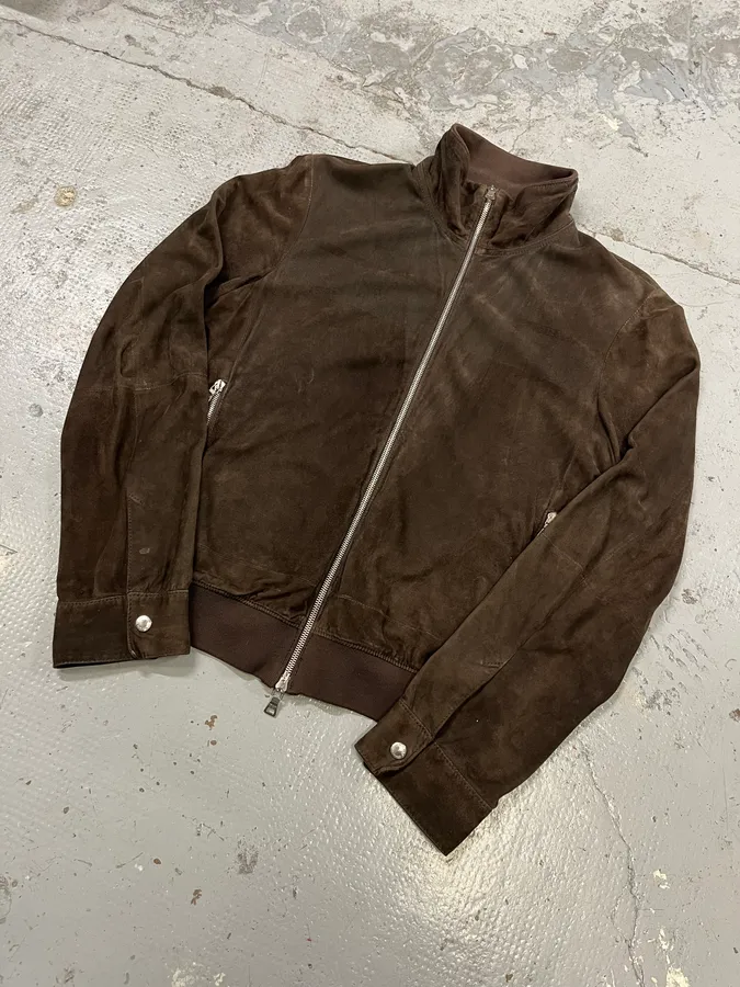 2000s Prada Brown Suede Leather Zip-up Jacket - Image 4