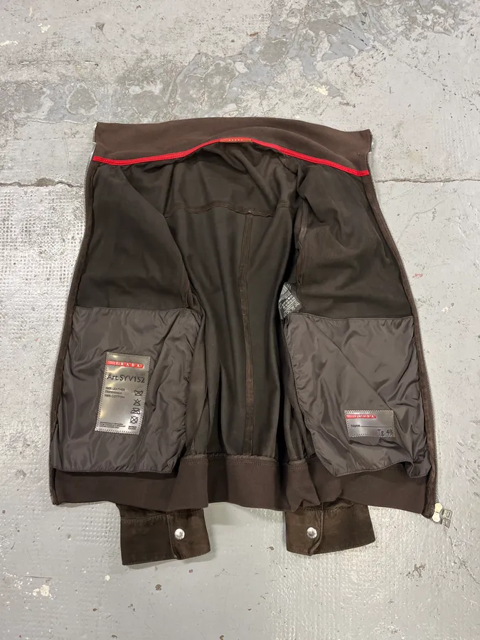 2000s Prada Brown Suede Leather Zip-up Jacket - Image 9
