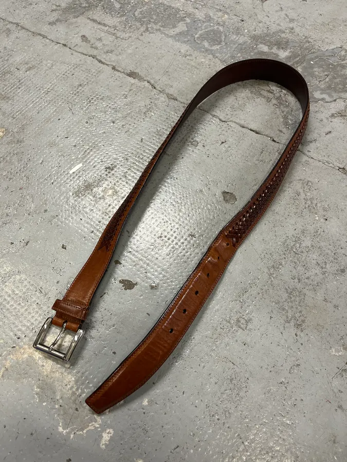 2000s Prada Brown Woven Leather Belt - Image 4