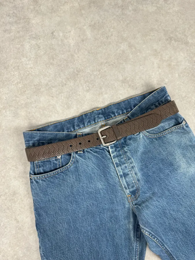 2000s Prada Brown Wover Leather Minimalist Belt - Image 2