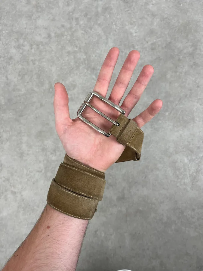 2000s Prada Camel Eroded Leather Belt - Image 2