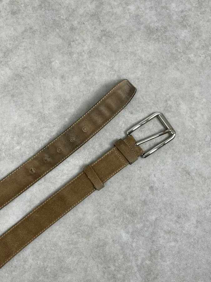 2000s Prada Camel Eroded Leather Belt - Image 3
