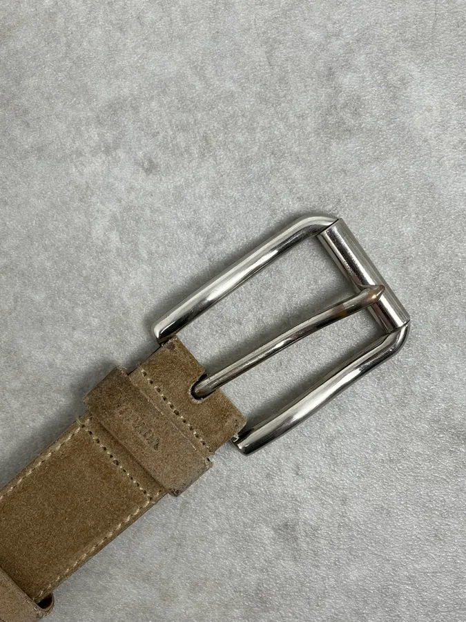 2000s Prada Camel Eroded Leather Belt - Image 4
