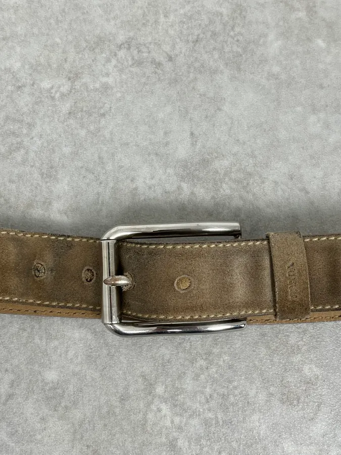 2000s Prada Camel Eroded Leather Belt - Image 6