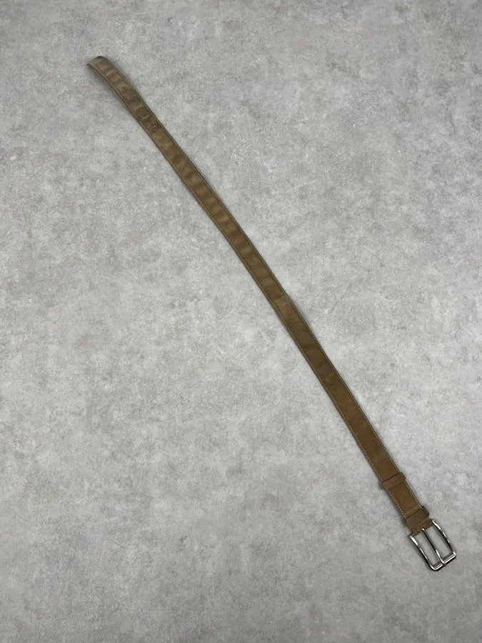 2000s Prada Camel Eroded Leather Belt - Image 8