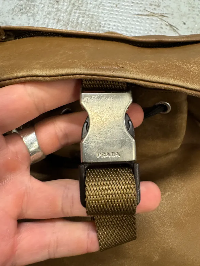 2000s Prada Camel Leather Backpack - Image 8