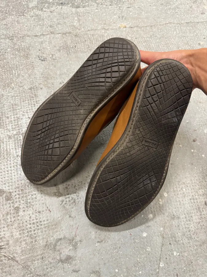 2000s Prada Camel Leather Loafers - Image 7
