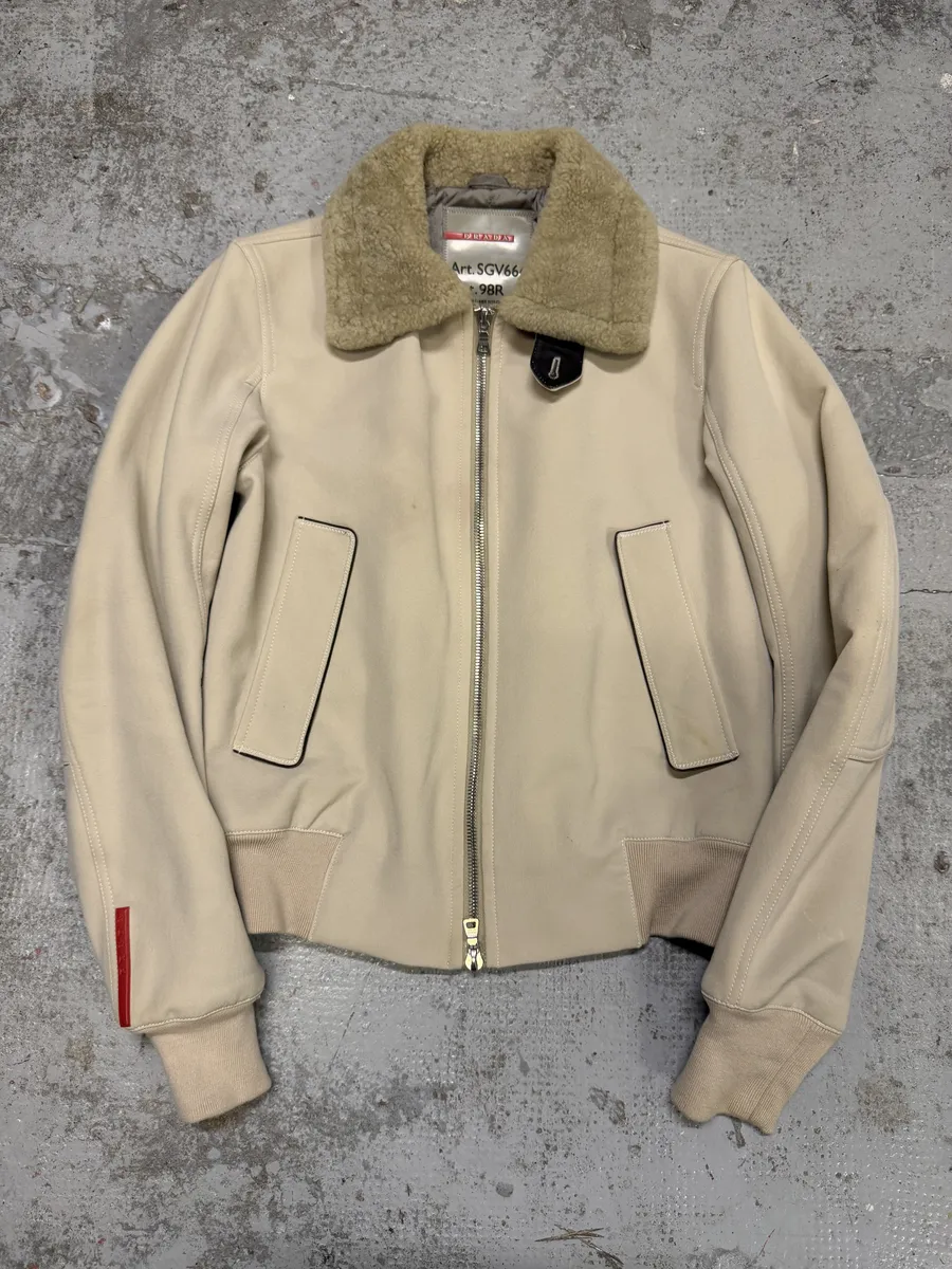 2000s Prada Creamy White Linea Rossa Aviator Bomber Jacket