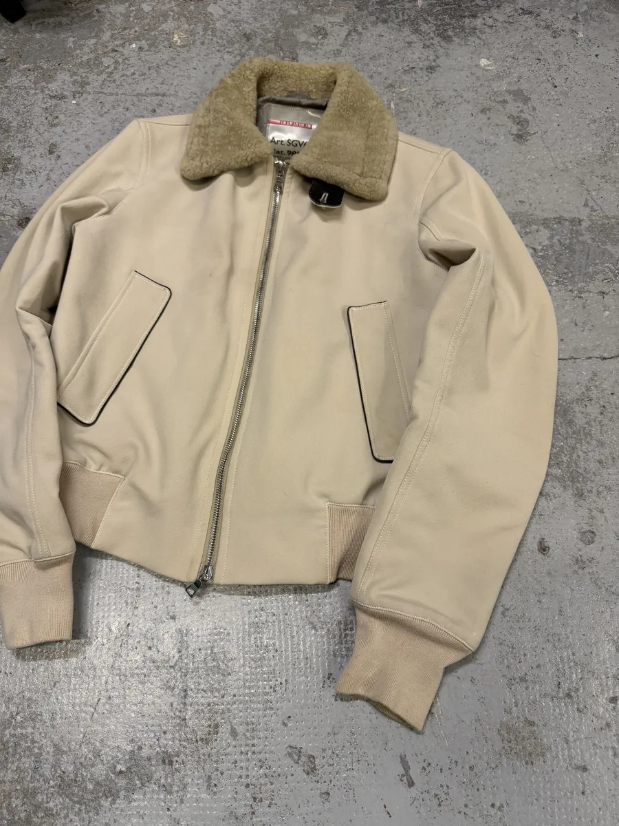 2000s Prada Creamy White Linea Rossa Aviator Bomber Jacket - Image 10