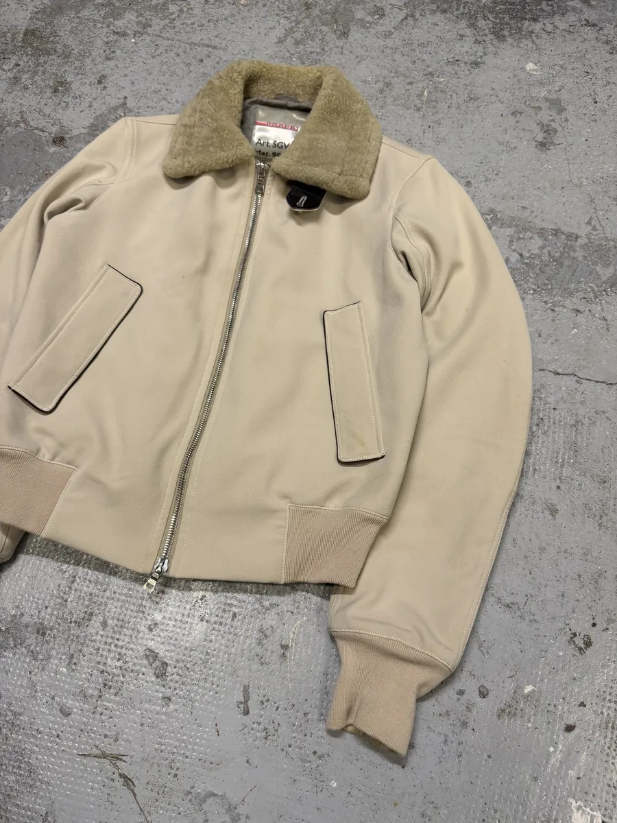 2000s Prada Creamy White Linea Rossa Aviator Bomber Jacket - Image 2